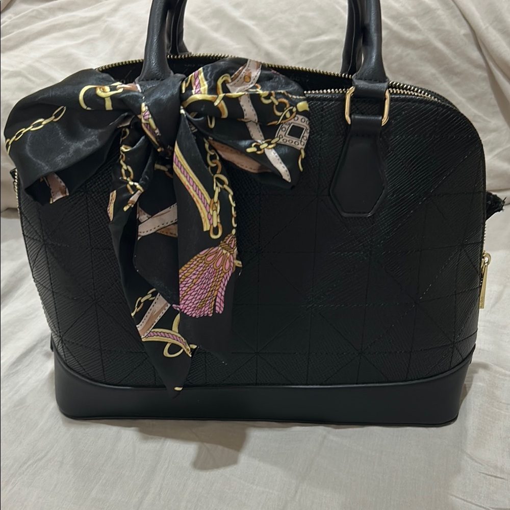 Aldo Elegant Black Handbag with Scarf Accent